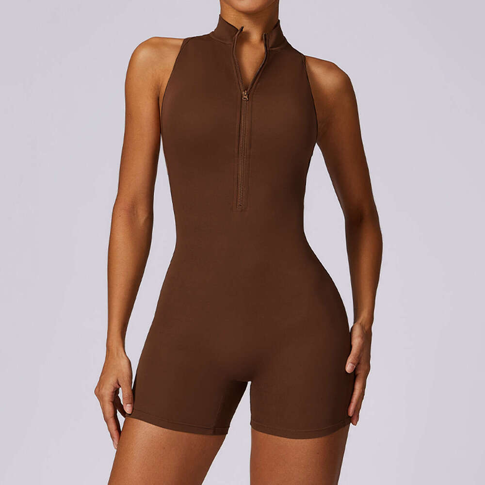 Spring high-intensity exercise back yoga with zipper, nude feeg, tight fitting jumpsuit for women 8594, 2025 temperament versatile new trendy clothing