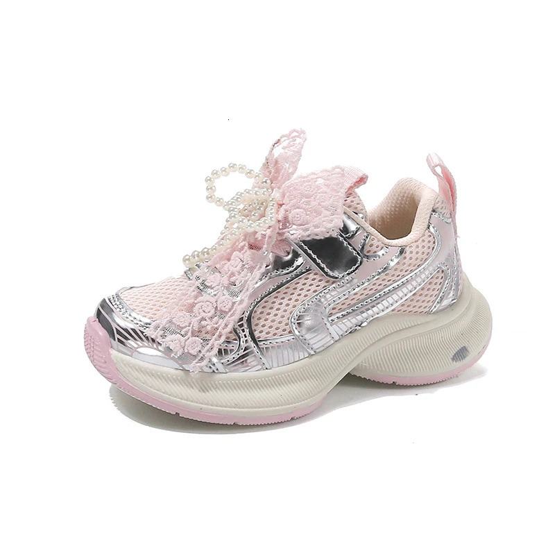 Little Girl Fashion Lace Net Casual Shoes Princess Bowtie n Clunky Sneakers Children Stylish Sports 250220