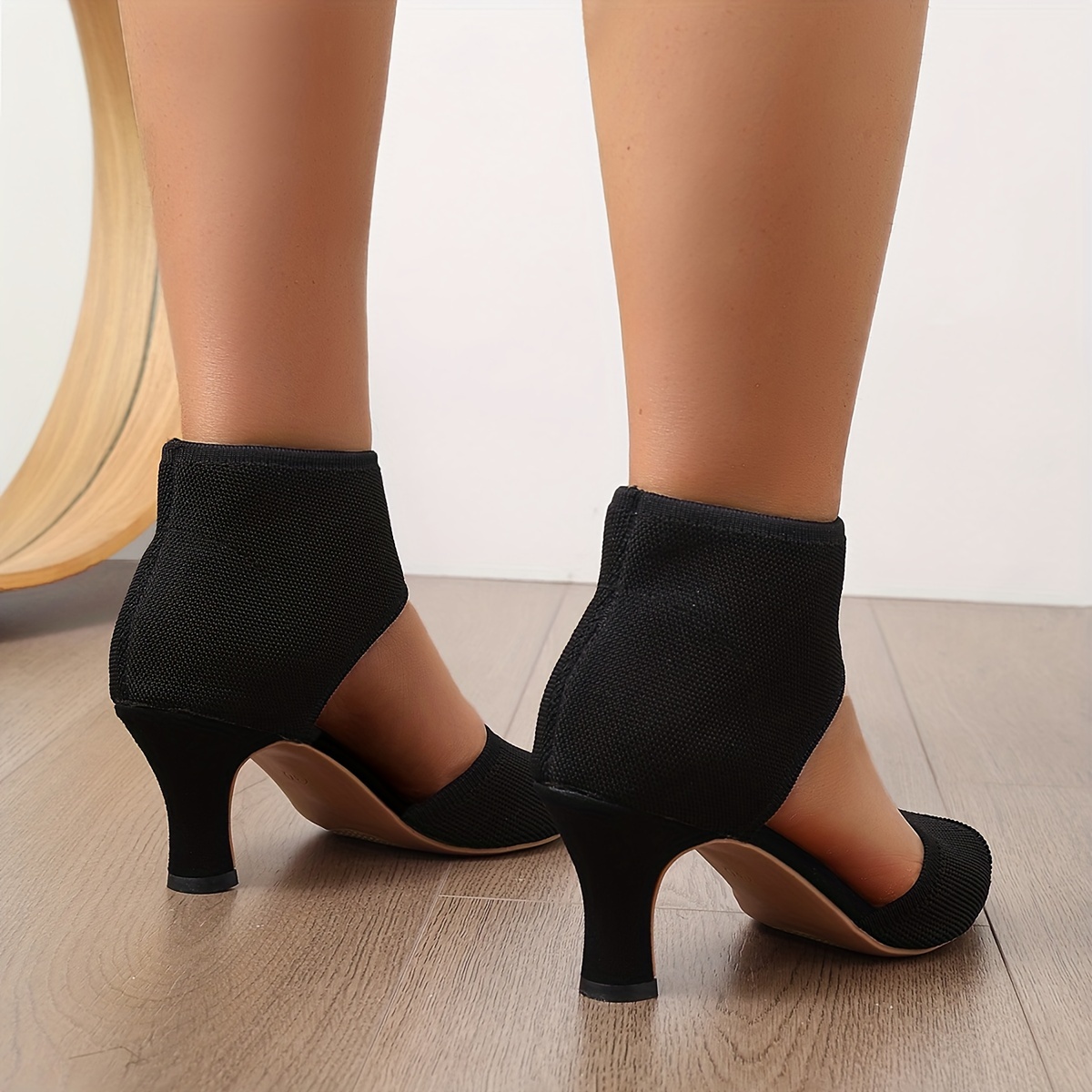 Women's fashion knitted sandals, high heels with elastic heels, summer all season solid color, breathable fabric upper, comfortable EVA insole, d