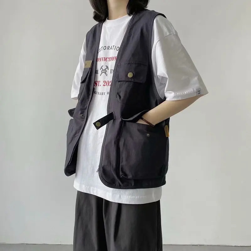 Vests Women Japanese Style Vintage Safari Solid Sleeveless Summer All-match Loose Street Wear V-neck Comfortable College 250219