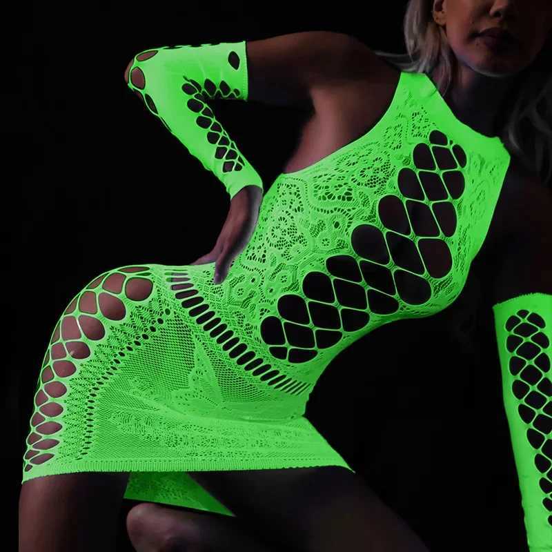 New Luminous Sexy Underwear Womens Tight Clothing Underwear Pornographic Tight Clothing Crotchless Babydoll Fish Net Tight Clothing Sex Clothing W2502