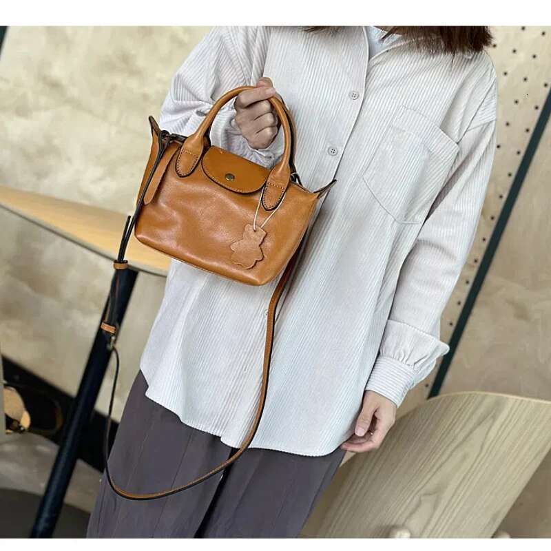 Vegetable Tanned Cowhide Women's Vintage Small Handbag Shoulder Genuine Leather Casual Dumpg Mini Crossbody Bag