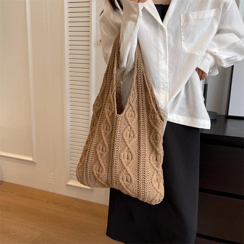 Totes Wool Knitted Shoulder Shopping Bag For Women Vintage Cotton Cloth Girls Tote Shopper Large Female Handbag Crochet zhanyishengli