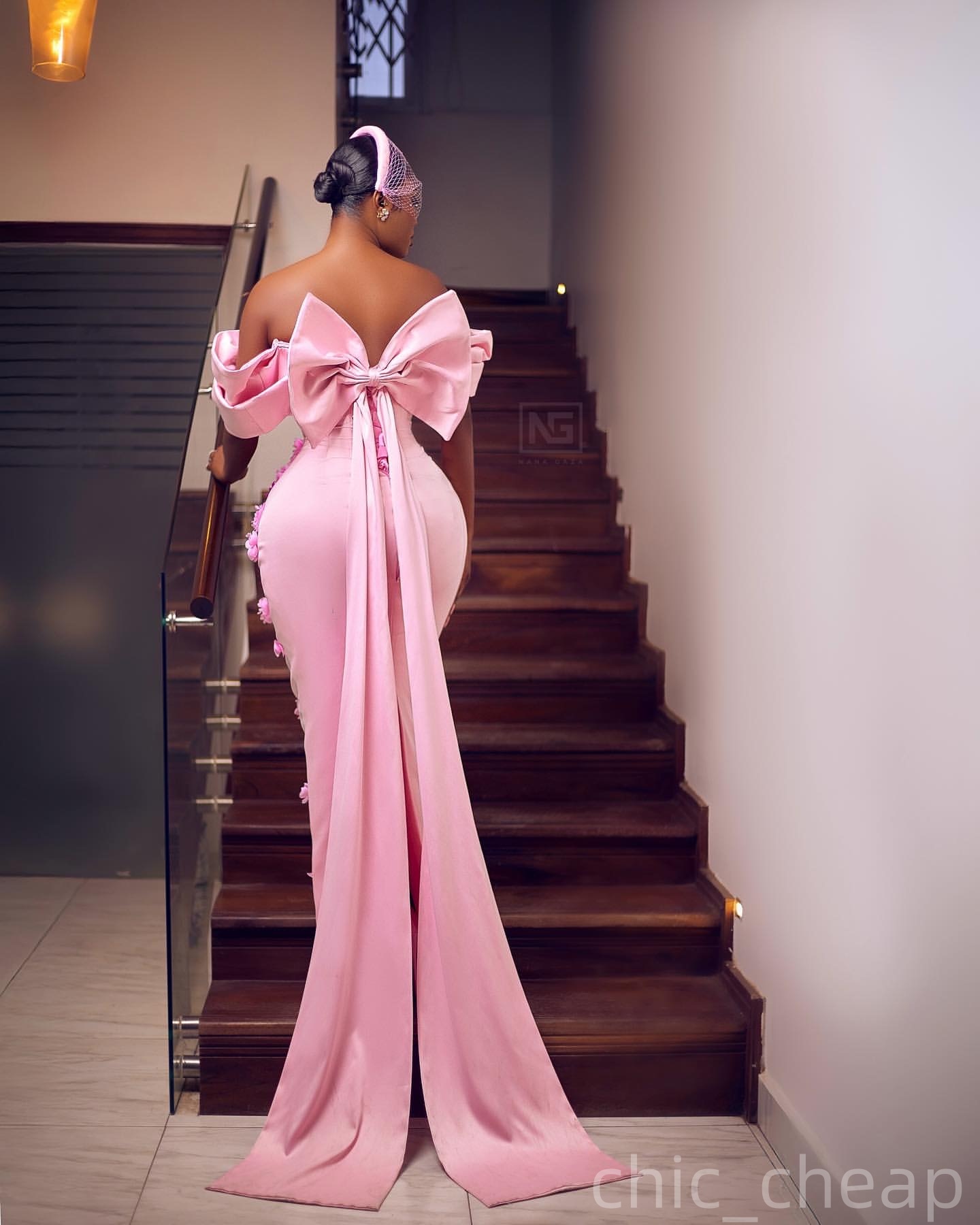 Pink Sheath Prom Dresses 2025 Flowers Satin Strapless Bow Evening Formal Party Second Birthday Engagement Gowns Plus Size Dress For Special Occasions
