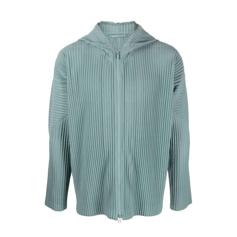 Men's Fine Pleated Hooded Jacket, Zipper, Ata Yake, Pleated Zones
