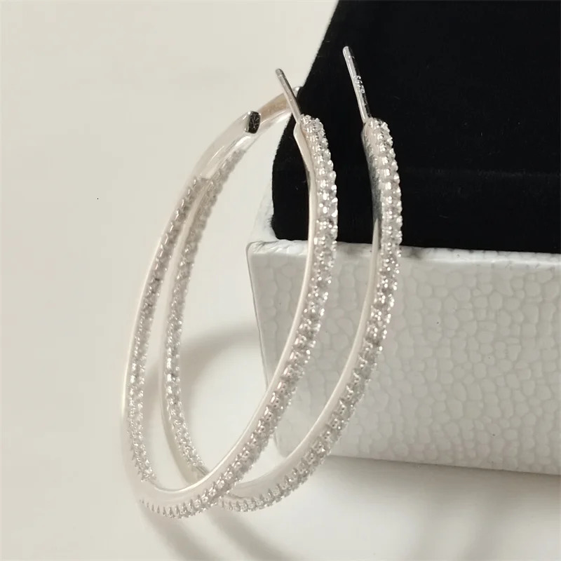 SOMILIA Fashion 925 Sterling Silver AA ZC 40-60MM Hoop Earrings Dangale Earrings For Women Party Fine Jewelry Ring Earrings 250219