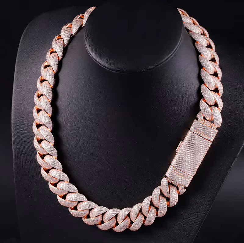 Heavy Custom Pink 22mm Gold Plated D Color VVS Moissanite Iced Out Dia Cuban k Bracelet Necklace for Men