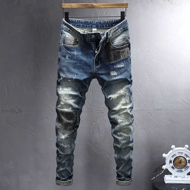 2024 Spring and Autumn New Fashion Trend Ripped Stretch Jeans Mens Casual Comfort Breathable Straight Leg High Quality Pants X250220
