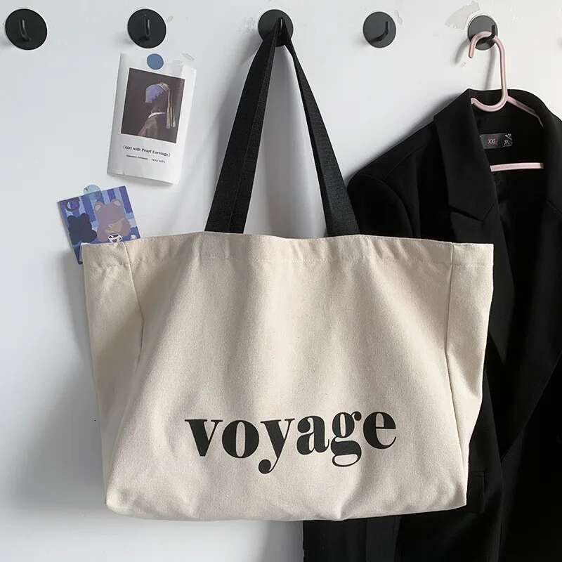 Large Capacity "Voyage" Letter Canvas Tote Casual Shoulder Handbag For Women, Versatile Travel & Shopping Bag, Durable swissmilitary