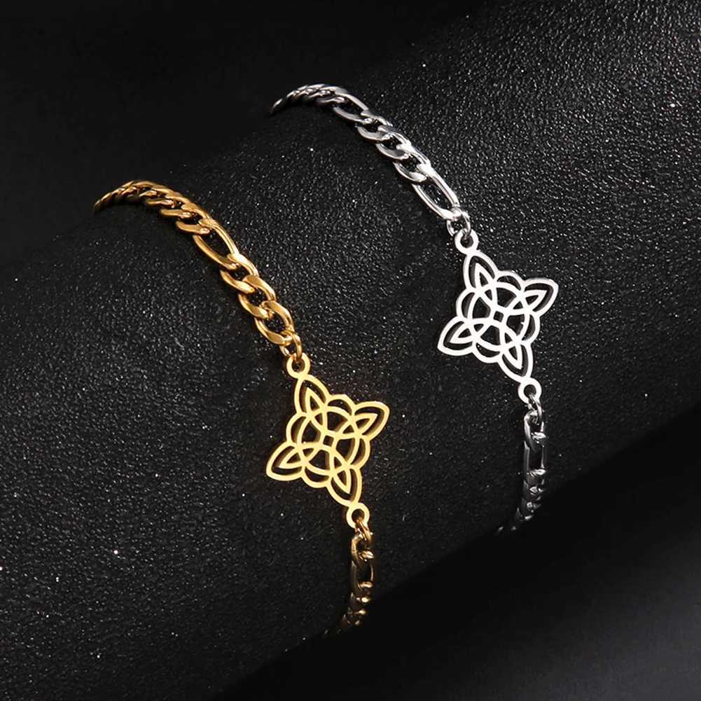 Witch Celtics Knot Charm Geometric Pendant Stainl Steel Bracelet for Women Men Tren Box Chain Amulet Jewelry GiftsXJ250219