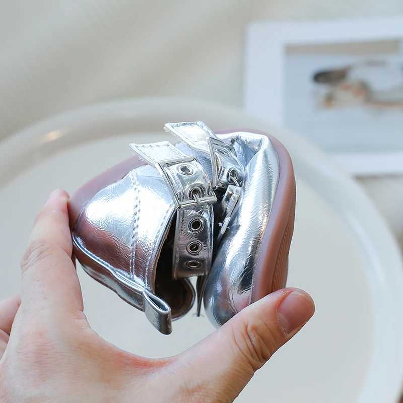Girls Mary Jens Silver Light Bow Round Toe Childrens Princess Shoes Fashion Full Match Daily Spring Childrens Flat Shoes 24-35 X250220