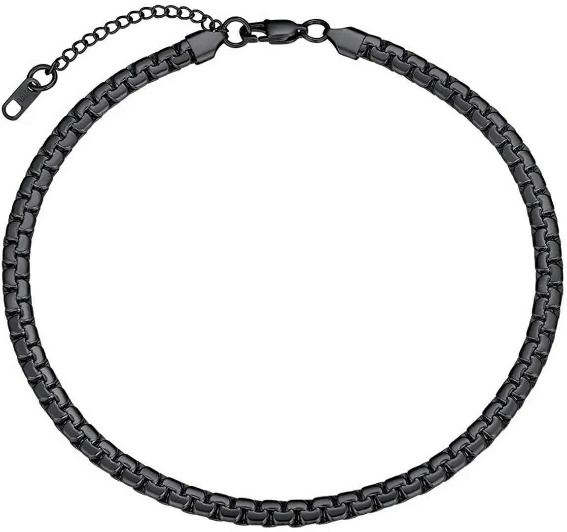 4MM 6MM Flat Box Chain Stainl Steel Necklace for Men Women Black Color Jewelry GiftsXJ250219