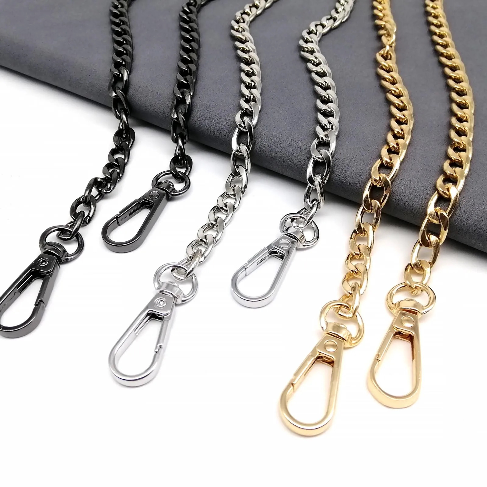 Metal 40 60 80 100 120cm handbag wallet chain leather shoulder bag cross strap replacement fixed 2 buckles snap clip 3 colors 250213