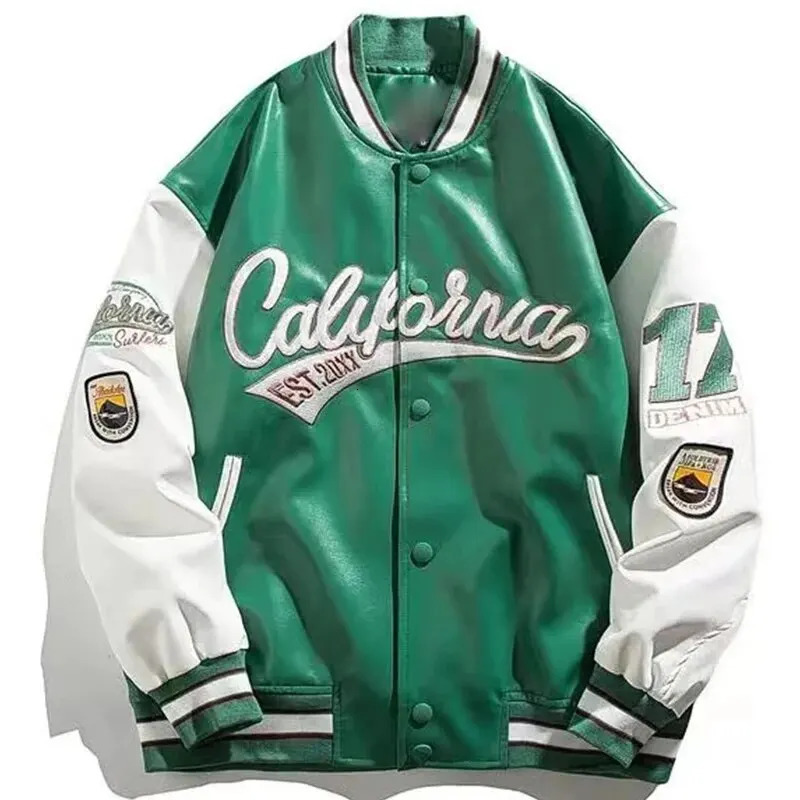 PU Leather Varsity Bomber Jacket y Pilot Baseball Men HipHop Streetwear Women Harajuku Loose Coats 250210