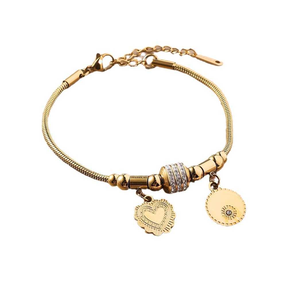 Charm Bracelets Hot selling stainless steel bracelet with five leaf clover inlaid with diamonds 18K vacuum electroplated titanium steel bracelet H2522