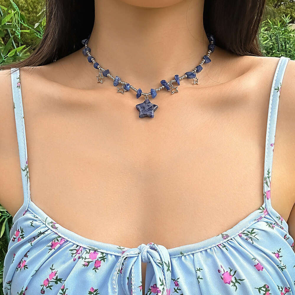 Jewelry Colorful Irregular Stone Beaded Collar Chain Countryside Versatile Short Star Necklace