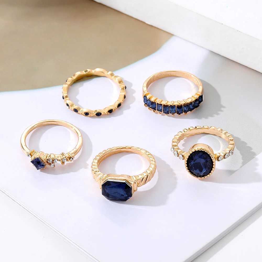IF Bohen Blue Crystal Rings Set For Wen Gold Plated Vintage Geetric Luxury Anillos Lady Jewelry Gifts X250220