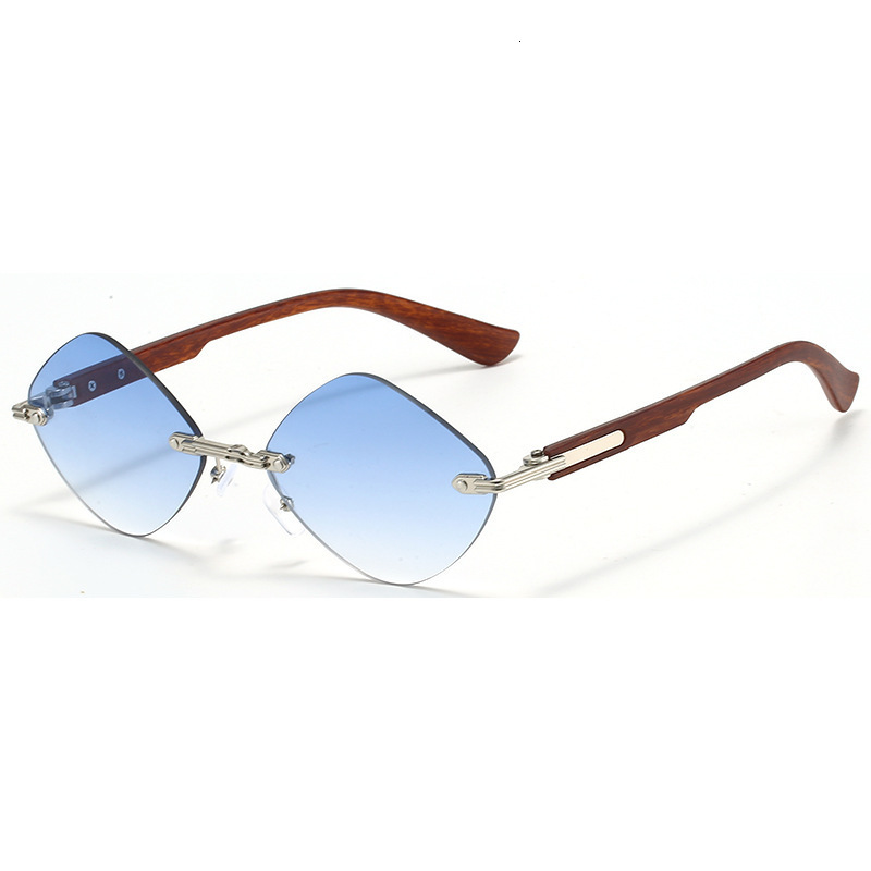 2025 Fashion Diamond-shaped Rimless Rimmed Sunglasses For Men And Women With Wood Grain Sunglasses