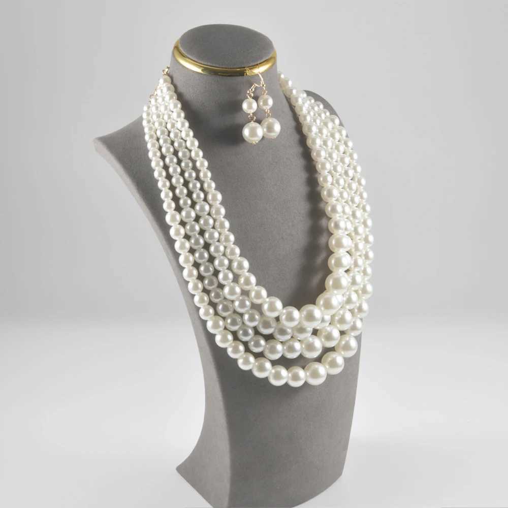 Vintage Baroque Style Round Imitation Pearl Necklace Dangle Earrings Jewelry Set Multi Strands Necklace Party Favors For WomenXJ250219