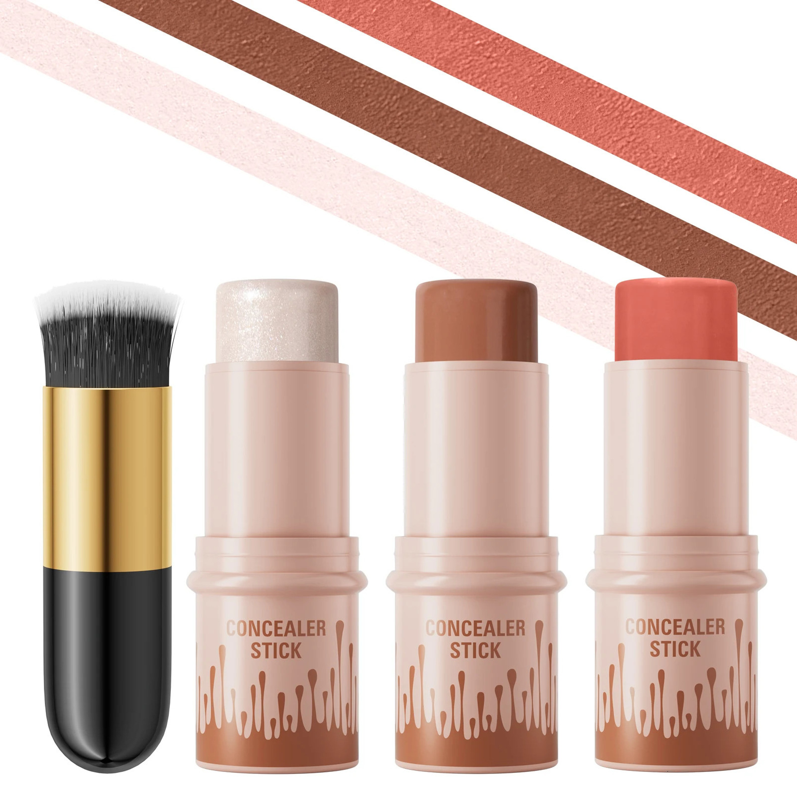 4Pcs Makeup Face Contouring Bronzer Stick Multifunctional Highlighter Silkworm Blusher Rouge Cream Modify Concealer 250214
