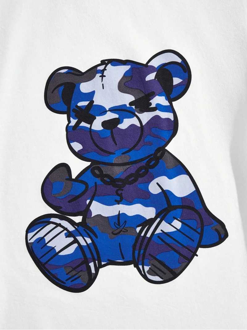 Men's Tracksuits Trendy Mens Round Neck T Short Sleeve Set Camouflage Bear Printed Pattern T Shirt and Shorts Casual Mens Two Piece Set z250220