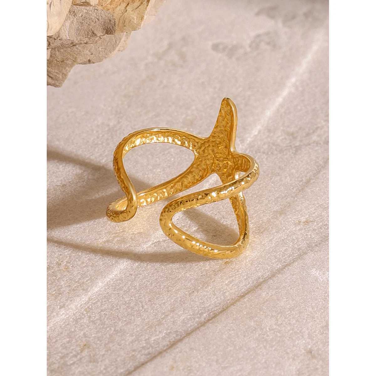 Uworld Beach Style Stainless Steel Star Open Ring Metal Waterproof Fashion Gold Color Jewelry Gift ring stainless steel women X250220