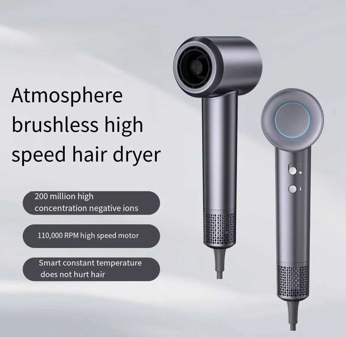 0000RPM high-speed bladeless hair dryer negative ion fast drying lightweight intelligent temperature portable and lightweight W250220