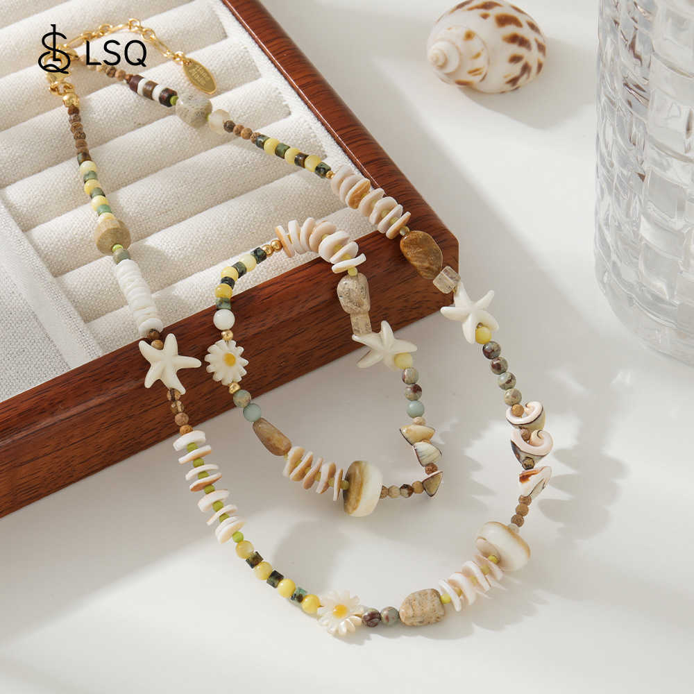 Charm Bracelets Seaside vacation collarbone chain Bohemian style handmade pendant woven rope exotic style natural shell necklace accessories H25220 1 