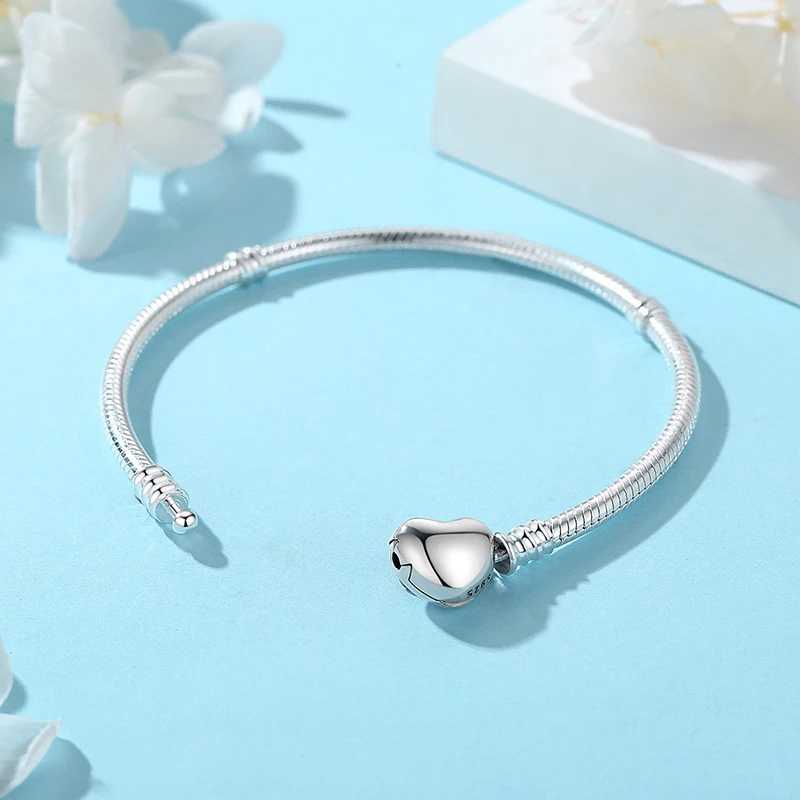 Original 925 Sterling Silver Bracelet For Women Charms Beads Rose Gold Heart Bracelets Bangles Snake Chain Luxury Jewelry GiftXJ250219