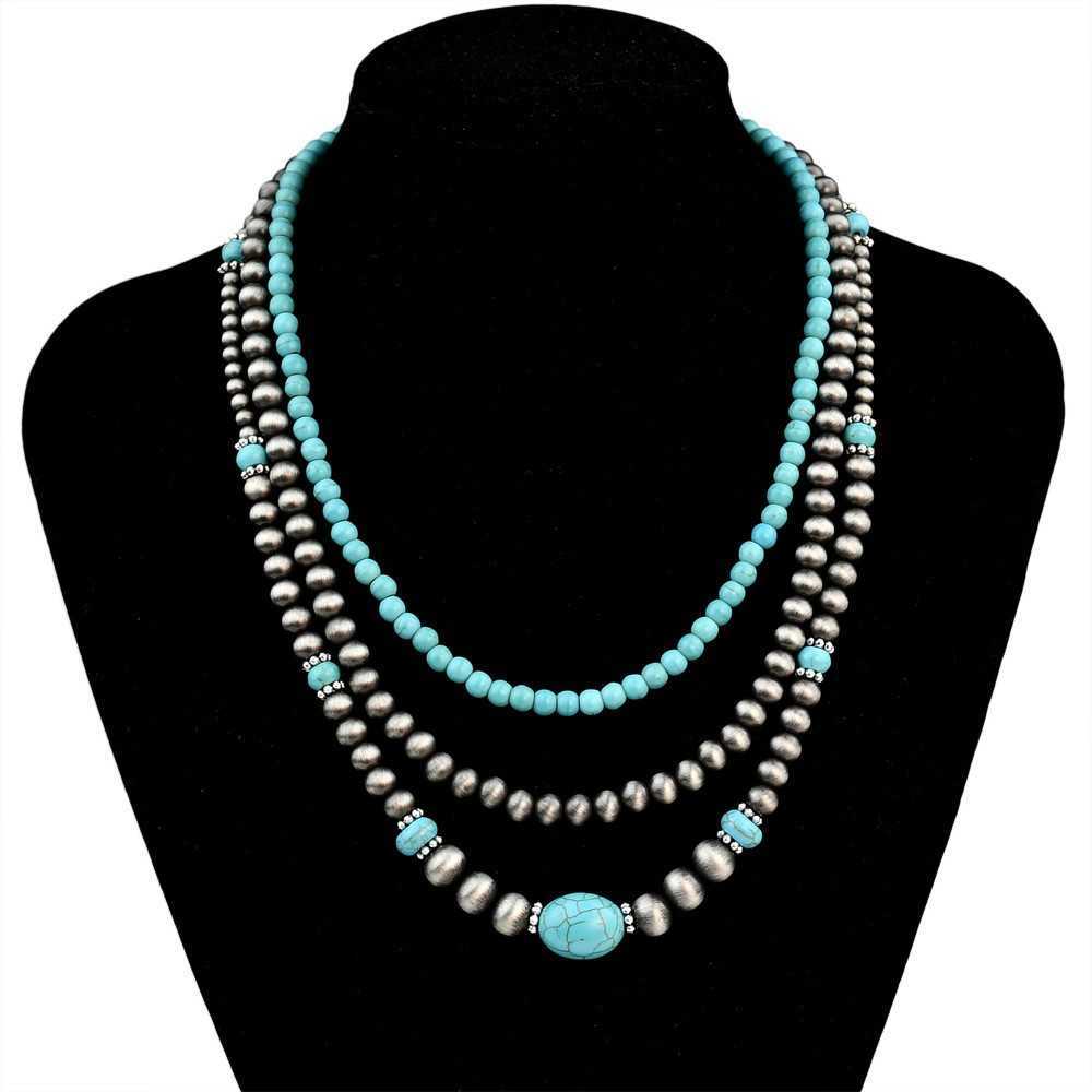 Pendant Necklaces Ethnic style Navajo jewelry turquoise bead necklace for women versatile and layered necklace accessory set H25219 2 UDFK