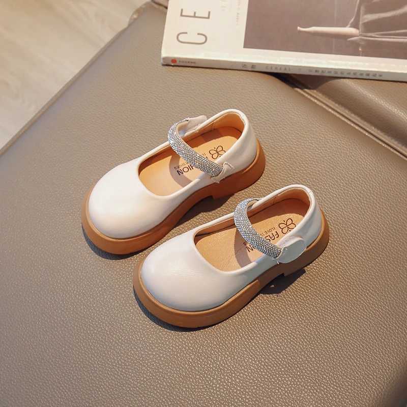 Luxury Girls Mary Janes Crystal Glitter Black Beige Fashion Children Leather Shoes Chunky Round Toe 26-37 School Kids Shoes X250220