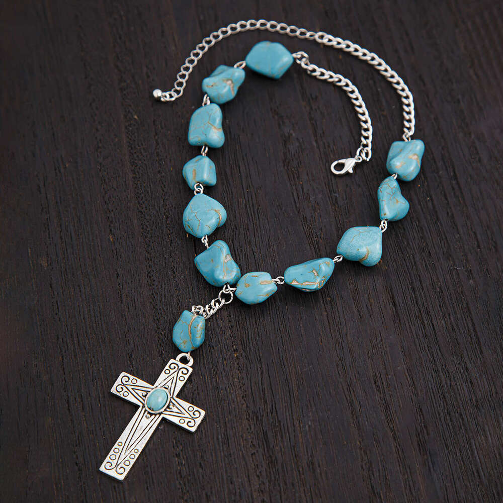 Jewelry cross, turquoise alloy, ins style, high-end, minimalist necklace, summer new jewelry
