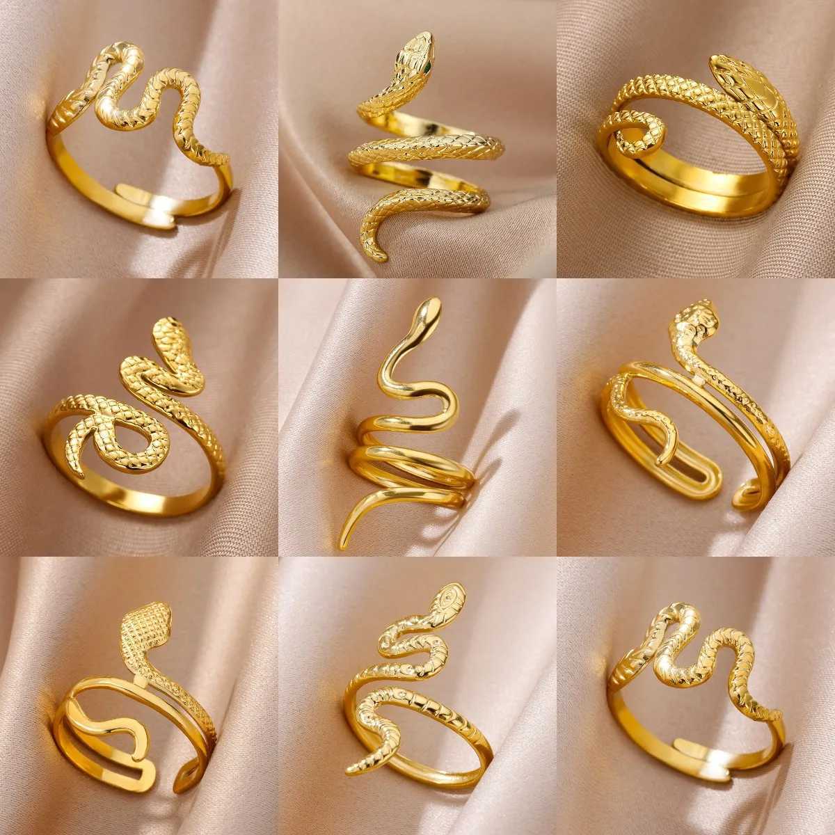 Snake Rings for wen Men Gold Color stainless steel Open Adjustable Rings Vintage Gothic Punk Party Aesthetic Jewelry Gift X250220