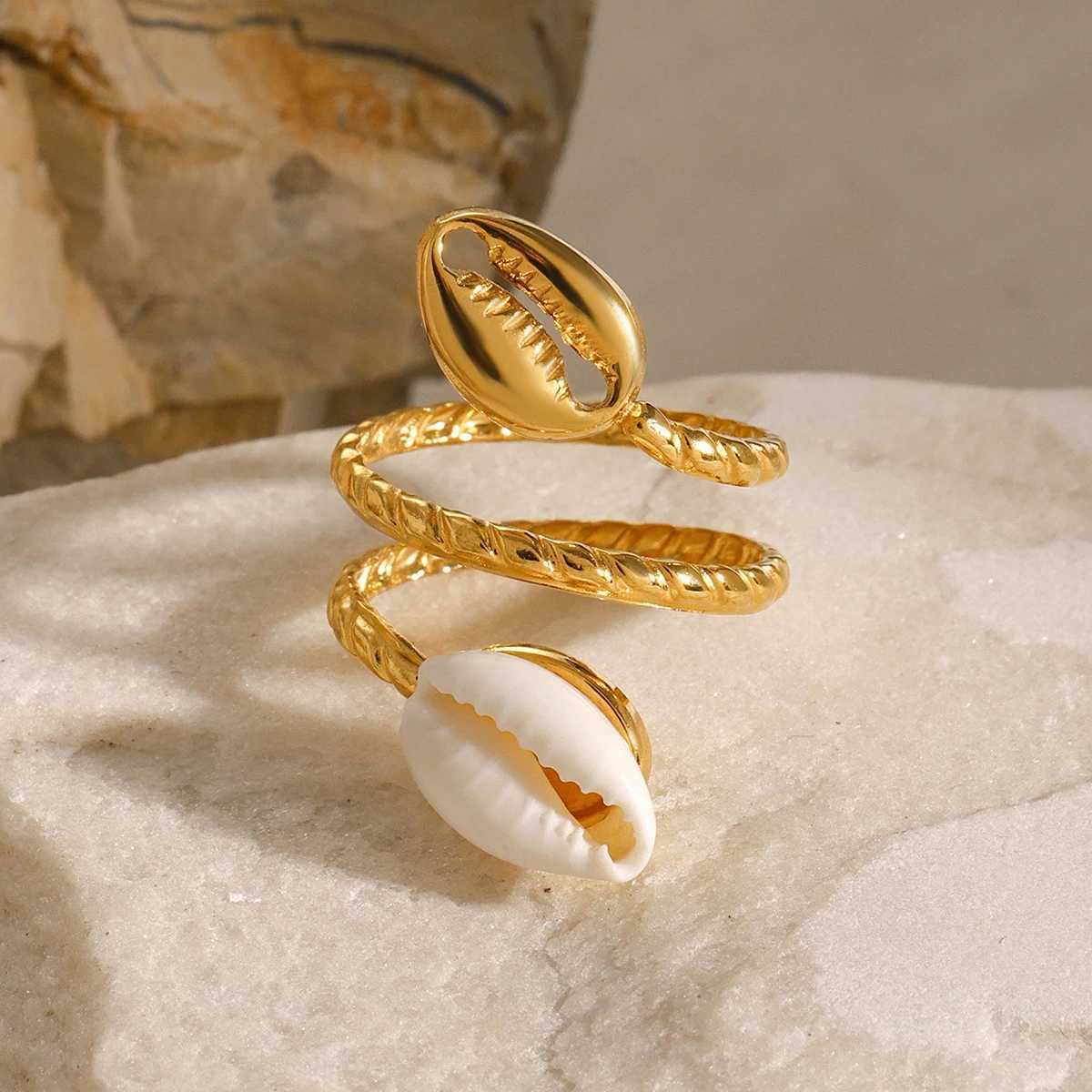 Uworld Asymmetric Shell Ocean Style Open Ring 316L Stainless Steel Creative Minimalist Ring Temperament Fashion Wen Golden Jew X250220