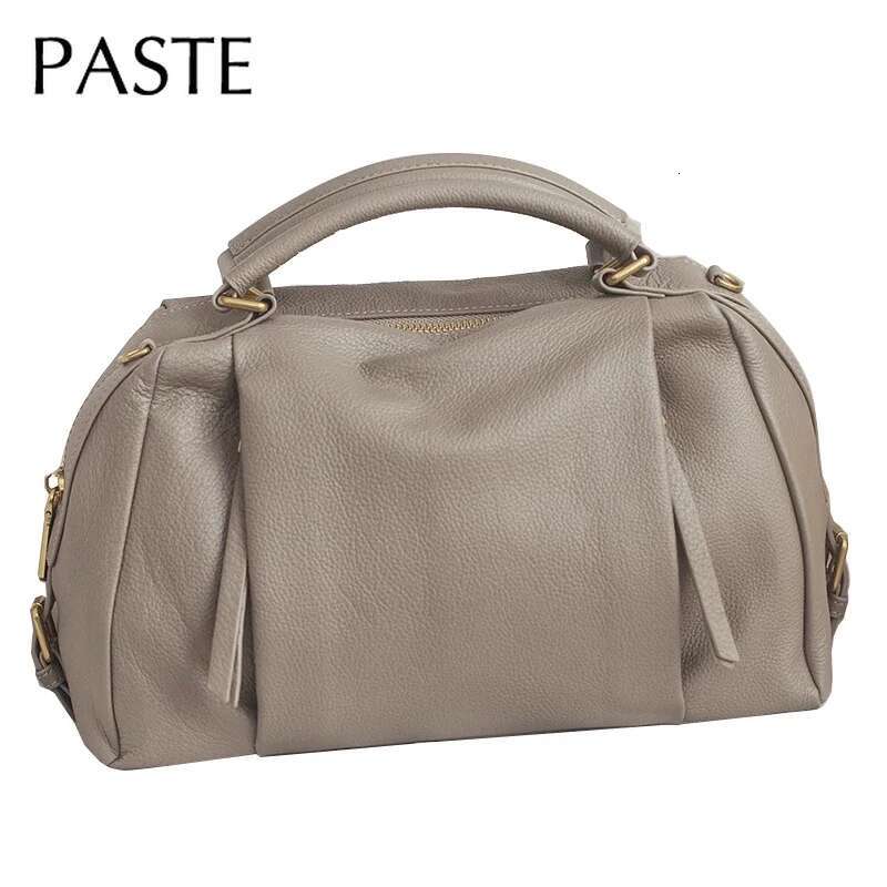 Classic Natural Cow Leather Women Shoulder Bag Grey Big Winter Soft Touch Cowskin Female Handbag High Quality Tote