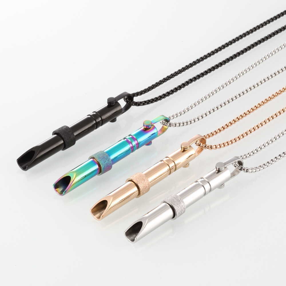 Pendant Necklaces Hot selling stainless steel meditation whistle necklace hip-hop street style decompression whistle pendant H25219