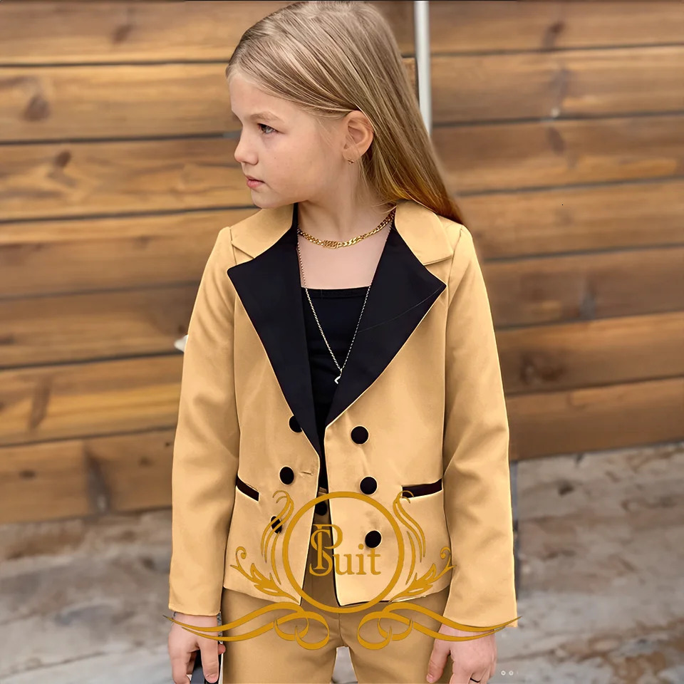 Girls Blazer Double Breasted Lapel Suits Fashion Kids JacketsPants Set Loose Formal Teenage Casual Outfit 250219