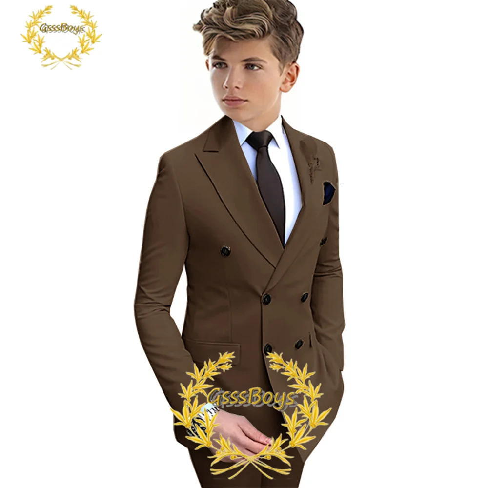 Lavender Boys Suit 2 Piece Double Breasted Jacket Pants Kids Wedding Tuxedo Formal Party Clothes 2-16 Years Old Outfit 250219