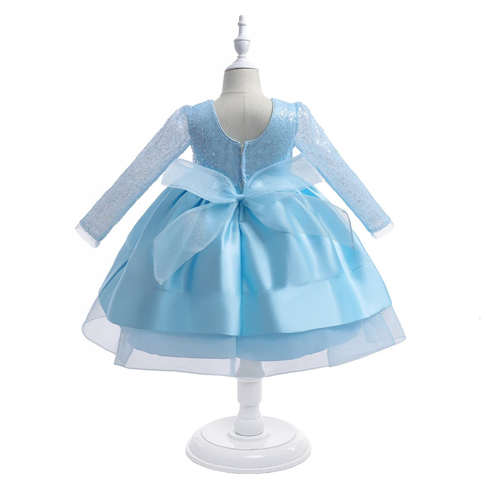 Baby Girl Birthday Fluffy Dress Infant Sequin Baptism Gown Flower Wedding Costume Kids Long Sleeved Clothes Toddler Vestidos 250220