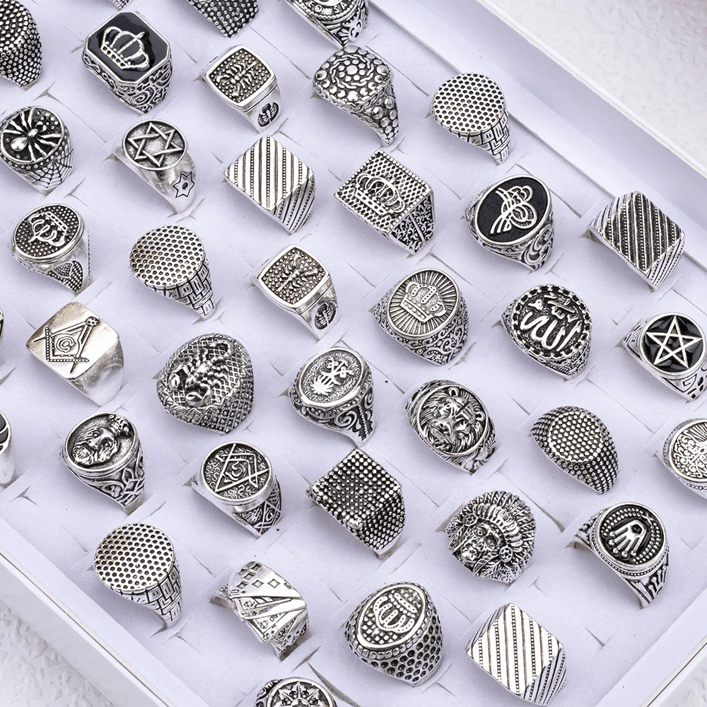 Wholesale 20Pcs/lot Vintage Square Ring For Women Men Mix Style Retro Punk Hip Hop Rock Party Jewelry 250218