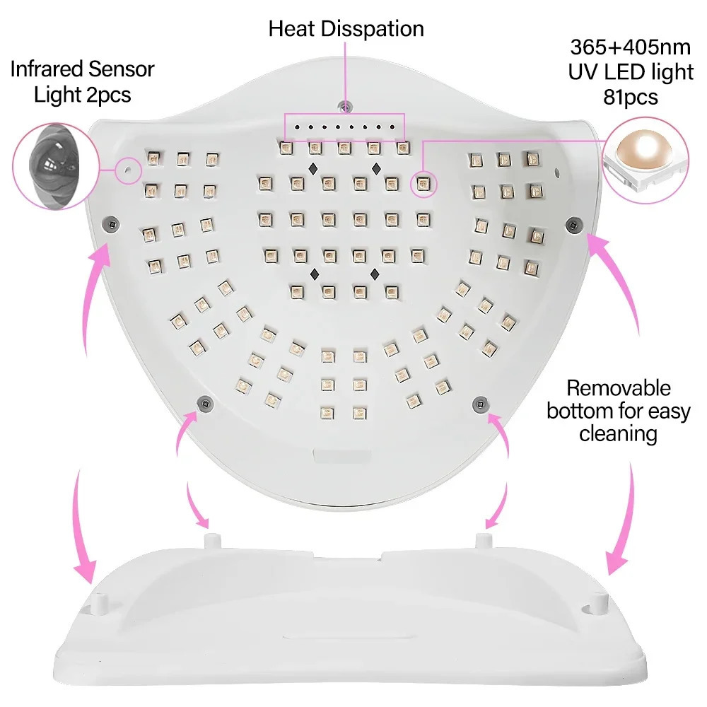 380W LED UV Light Dryer for Nails Gel Polish with 81LEDs 4 Timer Setting HD Display Screen Auto Sensor Professional Nail Light 250214