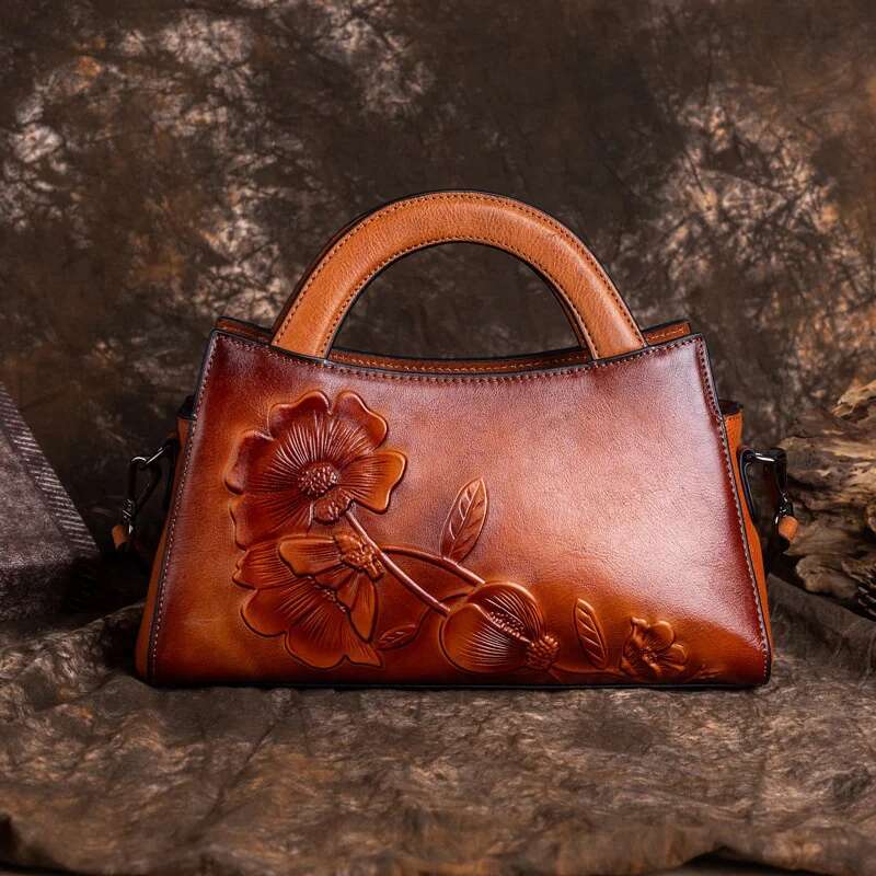 MOTAORA Handmade Genuine Leather Messenger For Women Emed Crossbody Shoulder Bag Ladies Designer Purse