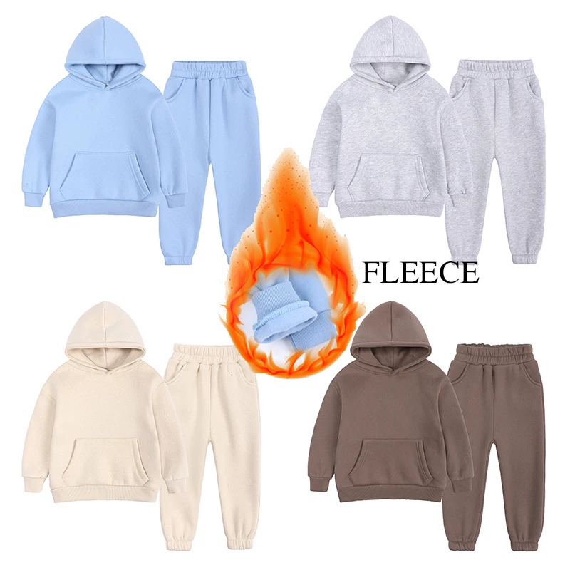 2pcs Boys Girls Children Fleece Clothes Outwear Sets Autumn Winter Kids Hooded Sweatshirt Tracksuit Sportwear Suit For 2-12Y 250219