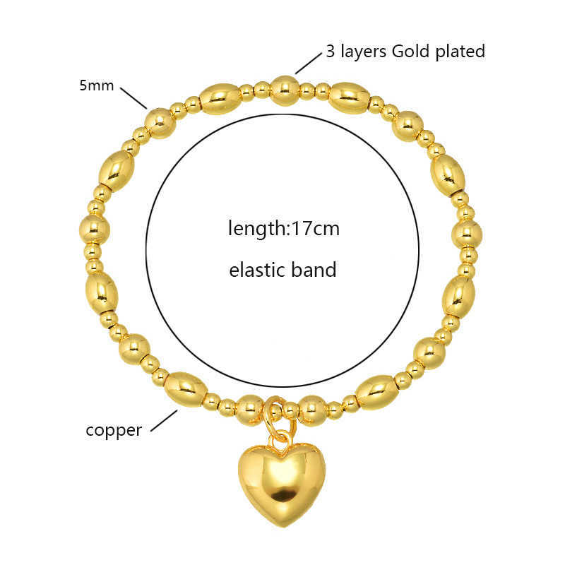 Charm Bracelets Peach Heart Round Bead Bracelet Fashionable Personalized Trendy Handpiece Gold Plated Solid Love Elastic Bracelet H25220