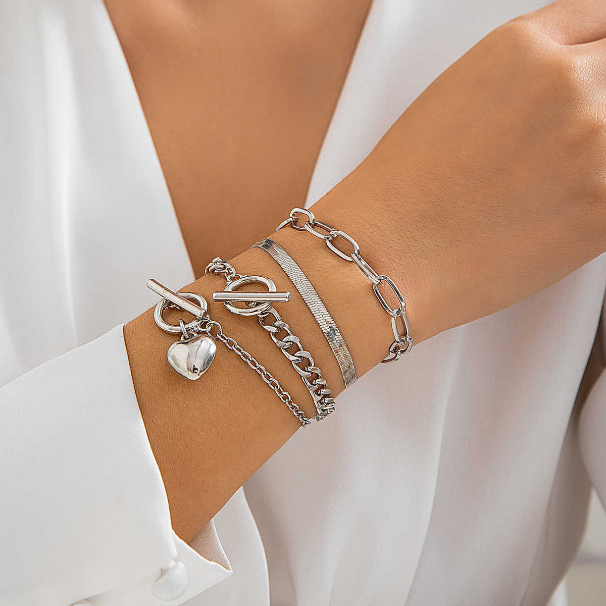 Charm Bracelets Jewelry Metal Style Set Snake Bone Chain Hip Hop Bracelet Geometric Love Punk Sweet Cool Bracelet H25220 1 574Y