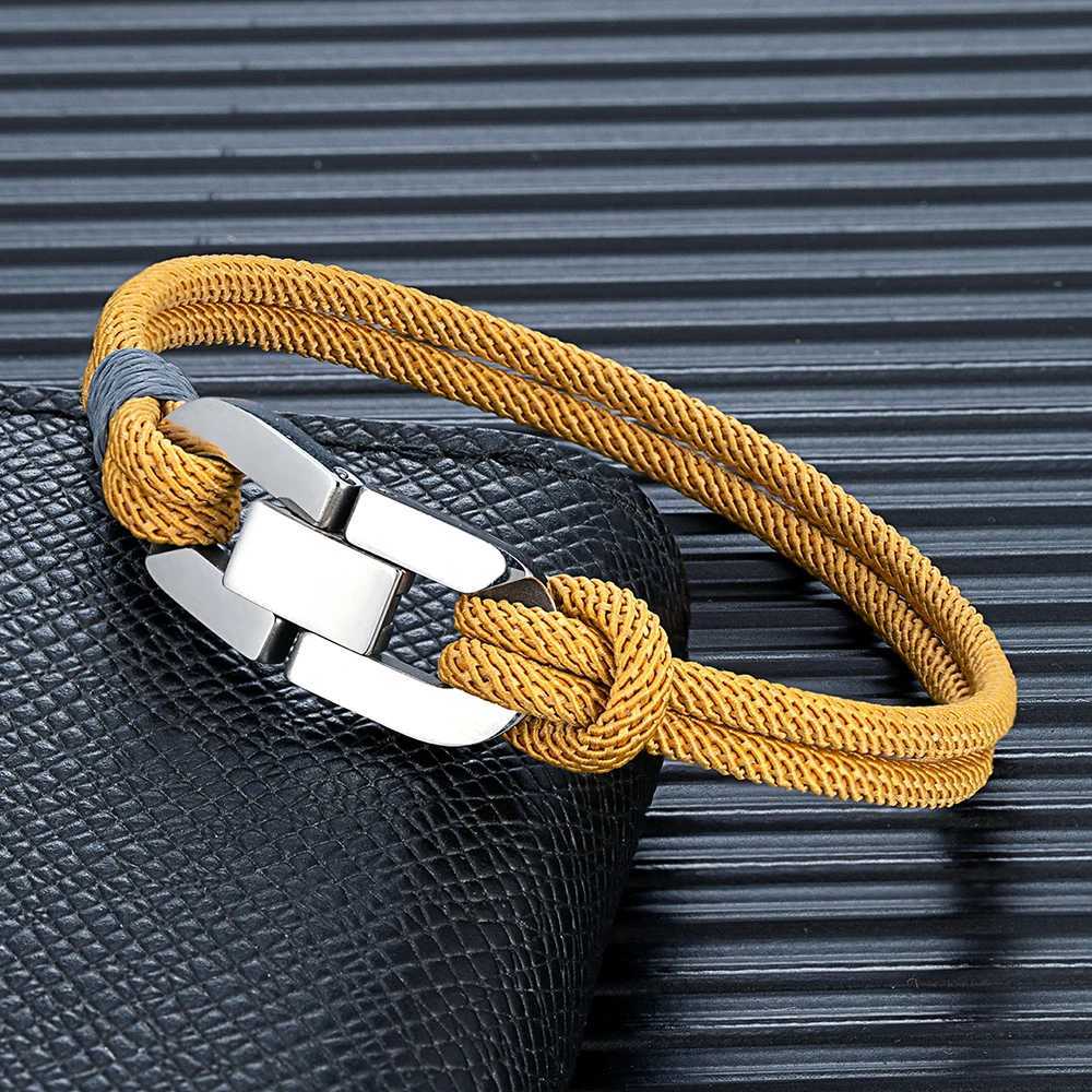 ENDN New Double Strand Braided Rope Bracelet Stainl Steel Cuban U-buckle Bracelets for Men Women Couple Jewelry GiftsXJ250219