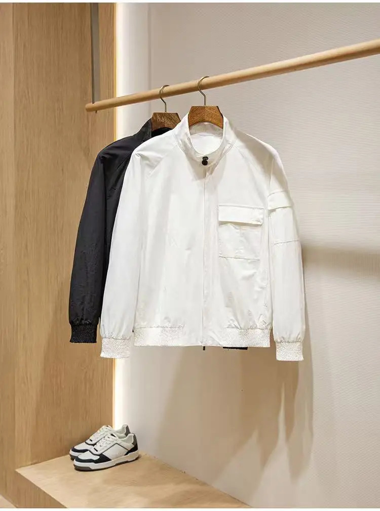 Spring thin mens simple casual stand up collar jacket 250218
