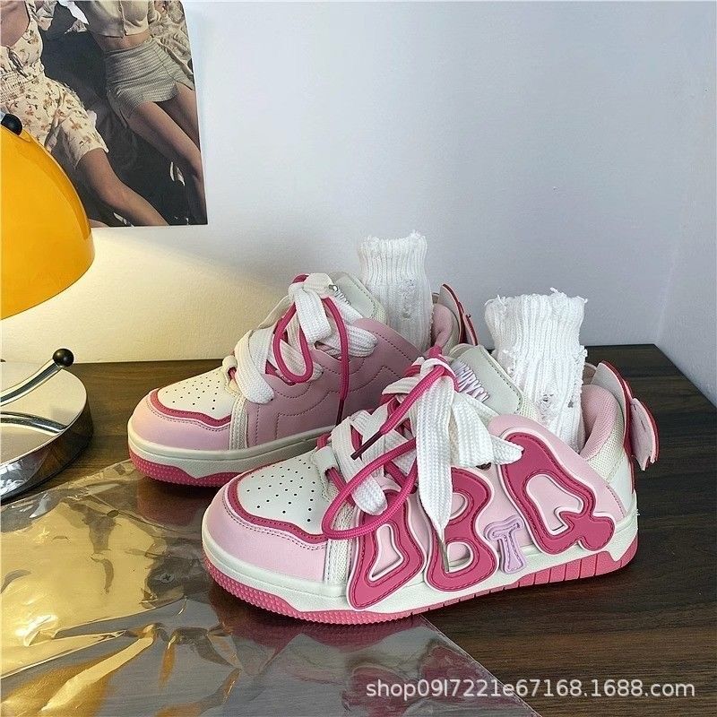 Chinese Bread Sports Women's Shoes Personalized Design Letter Student Women's Board Shoes Outdoor Fashion Leisure Sports Shoes Breathable Wh