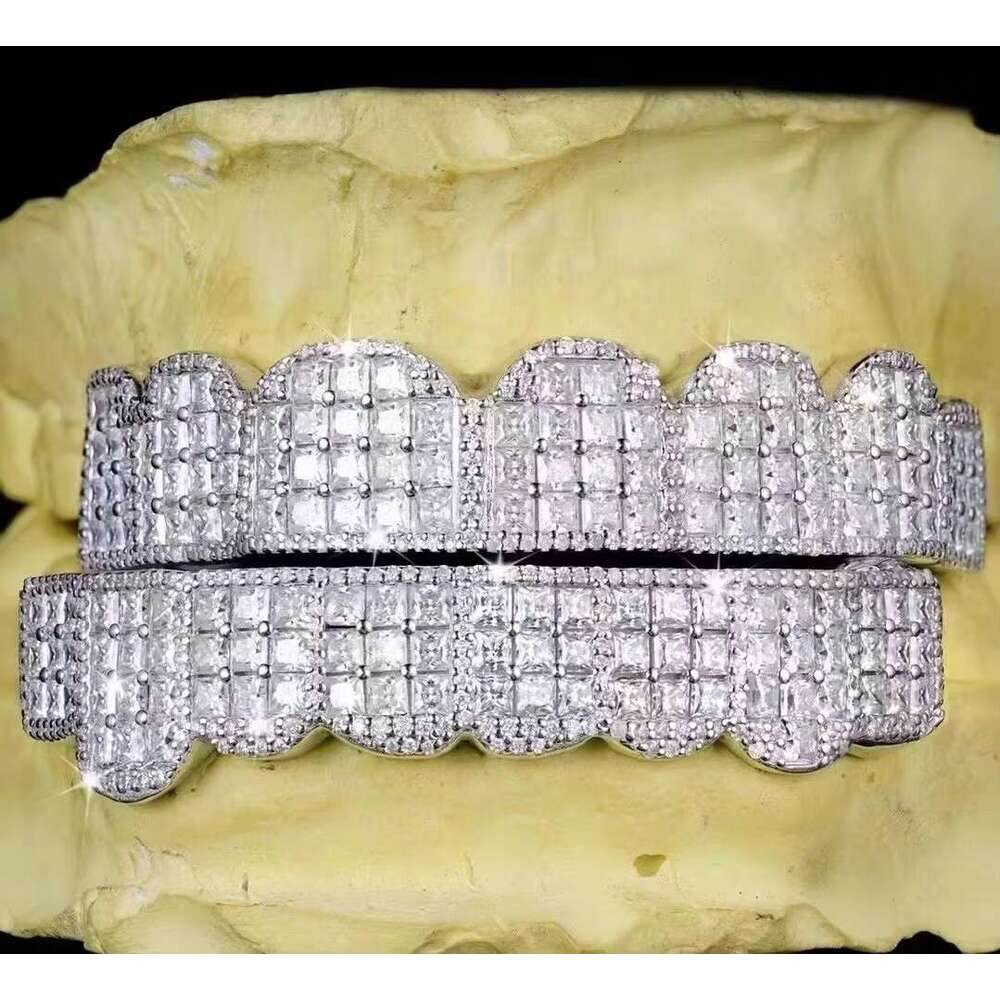 Custom Made Dental Grills Iced Out Sterg Sier Real Gold Jewelry Zigzag Setting Vvs Moissanite Dias Teeth Grillz