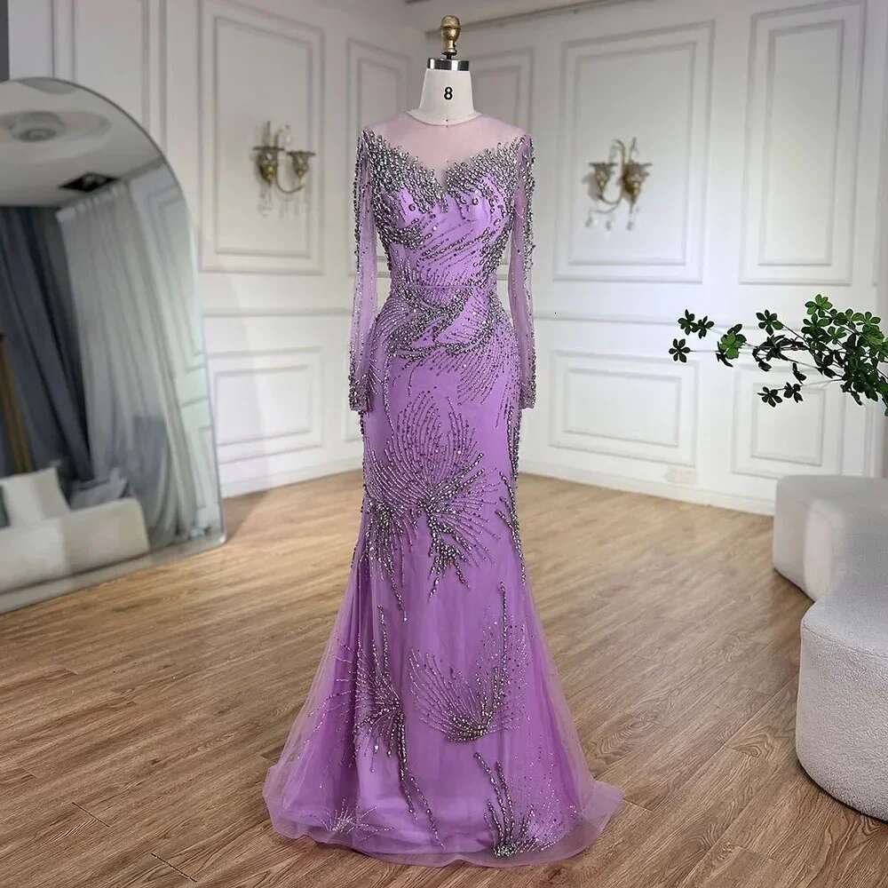 Purple Elegant Mermaid Evening Gowns With Beaded Skirt Long Women S Wedding Party Customize BLA